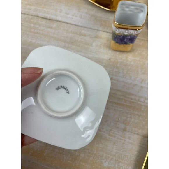 5 Bone China Gold Encrusted Floral Square Demi-Tasse Cups & Saucers Germany